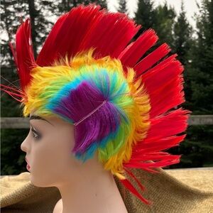 Halloween Rainbow Mohawk Wig with Red Spikes - Unisex